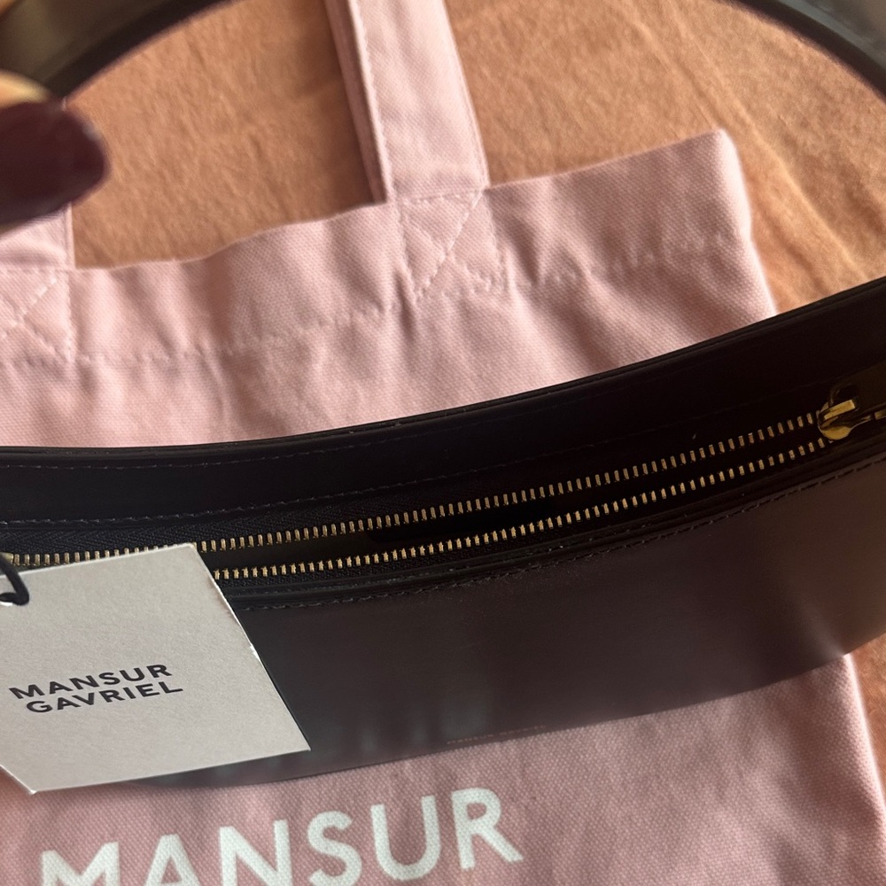 Mansur Gavriel Black Leather Crescent Shoulder Bag with Pink Tote - Picture 3 of 4
